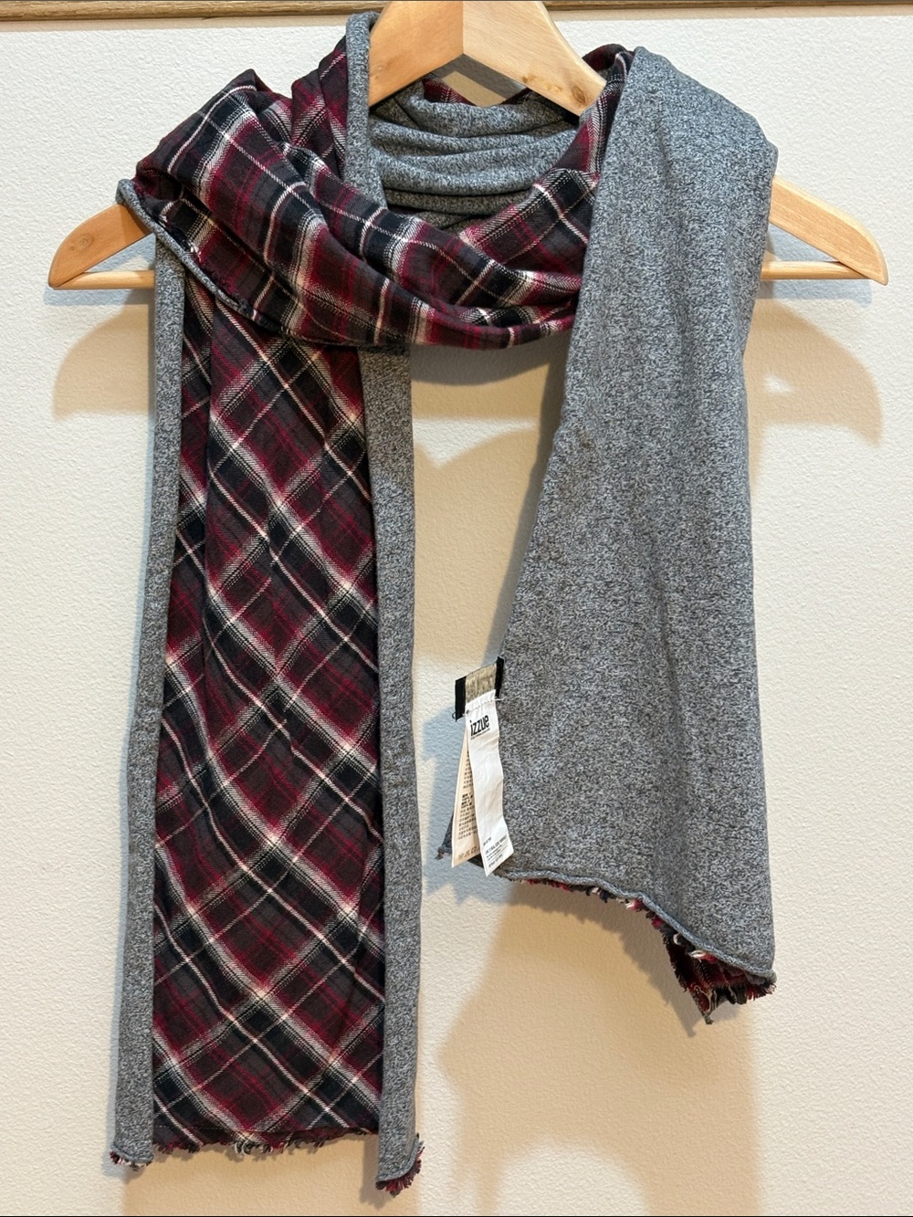 izzue Red & Black Plaid Reversible Scarf with Gray Lining